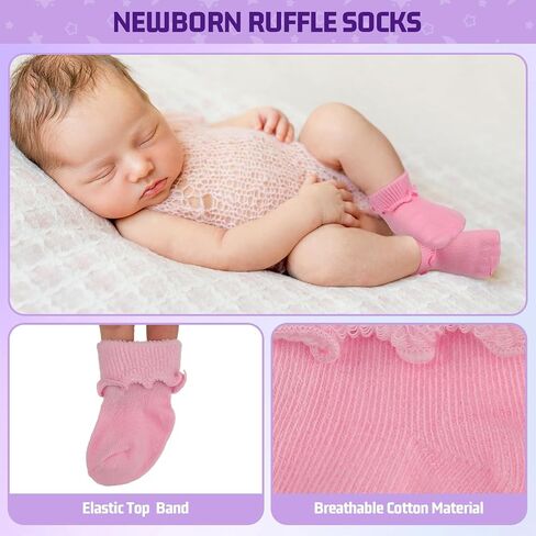 Toulite 12 Pairs Baby Ruffle Ankle Socksturn Cuff Cotton Girls and Boys Non-slip Warm Socks in Saudi Arabia
