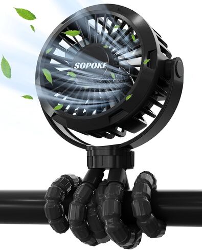 Mini Portable Baby Stroller Fan,3 Speed Personal Handheld Fan,Battery Operated Rechargeable 360° Flexible Tripod Cooling Fan, Suitable for Car Seat Crib Treadmill Golf Cart Travel(Yellow) in Kuwait