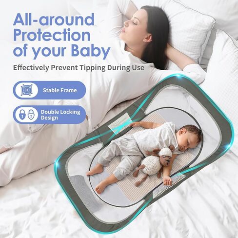 Portable Baby Bassinet Travel Baby Bed, Baby Cribs Travel Pod for Outdoors Baby Lounger Infant Travel Bed with Mosquito Net and Sunshade Canopy, Lightweight Washable in Saudi Arabia