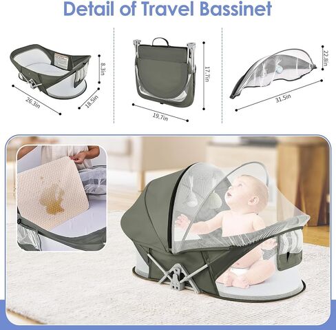 Portable Baby Bassinet Travel Baby Bed, Baby Cribs Travel Pod for Outdoors Baby Lounger Infant Travel Bed with Mosquito Net and Sunshade Canopy, Lightweight Washable in Saudi Arabia