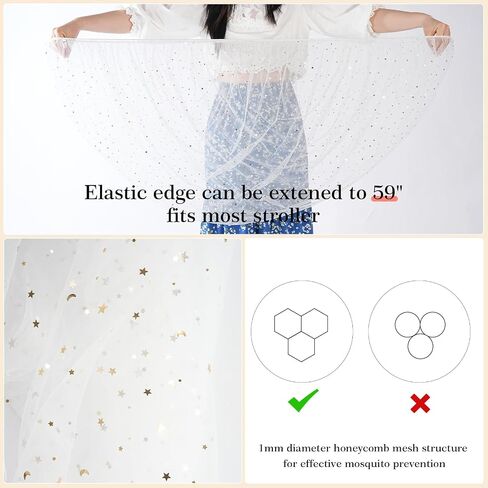 Baby Mosquito Net for Stroller, Perfect Bug Net for Stroller/Bassinets/Cradles/Playards/Pack N Plays and Portable Mini Crib, Durable Baby Insect Netting, White in Saudi Arabia