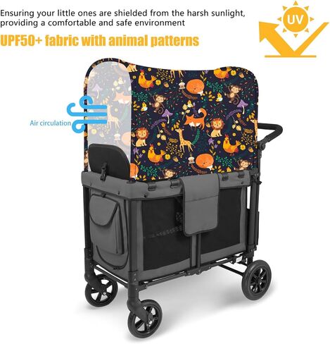 مظلة بانورامية ممتدة مع عربات عربة Wonderfold W2/W4 كل النماذج ، UPF50+ ظل أشعة الشمس والحماية للركاب (نمط حيوان) in Saudi Arabia