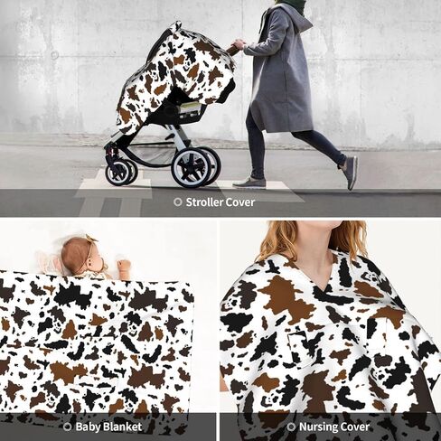 Brown Black Cow Skin Baby Car Seat Canopy Cover Multi Use Nursing Cover for Newborn Car Seat Canopy Mom Nursing Breastfeeding Covers Newborn Shower Gift in Saudi Arabia