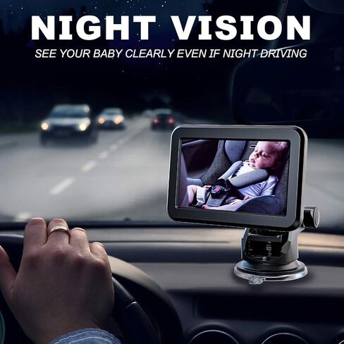 Itomoro Baby Car Mirror ، كاميرا سيارة للمقعد الخلفي مع عرض وظيفة HD Light Vision ، قوس مصاصة قابلة لإعادة الاستخدام ، منظر واسع ، أخف سجائر 12 فولت ، مراقبة تحرك الطفل بسهولة in Kuwait
