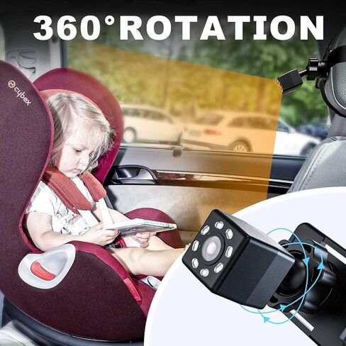 Itomoro Baby Car Mirror ، كاميرا سيارة للمقعد الخلفي مع عرض وظيفة HD Light Vision ، قوس مصاصة قابلة لإعادة الاستخدام ، منظر واسع ، أخف سجائر 12 فولت ، مراقبة تحرك الطفل بسهولة in Kuwait