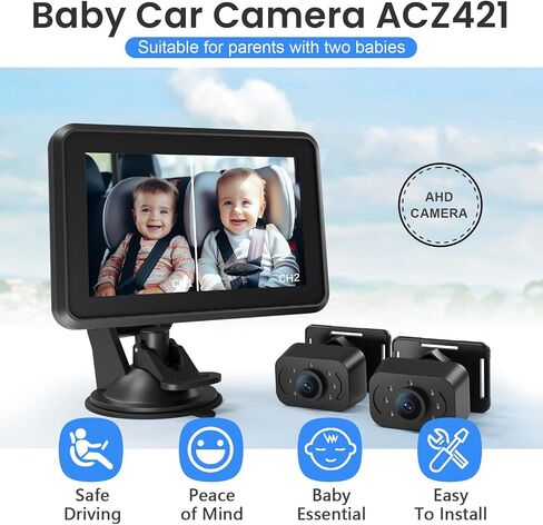 Itomoro Baby Car Mirror ، كاميرا سيارة للمقعد الخلفي مع عرض وظيفة HD Light Vision ، قوس مصاصة قابلة لإعادة الاستخدام ، منظر واسع ، أخف سجائر 12 فولت ، مراقبة تحرك الطفل بسهولة in Kuwait