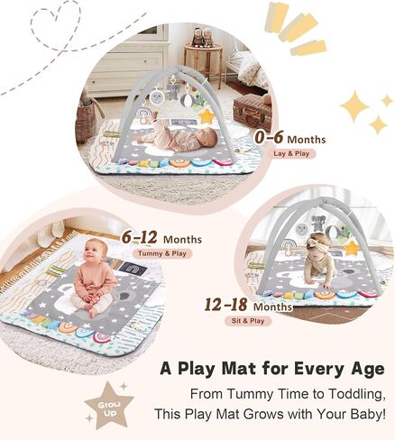 Baby Play Mat Activity Gym with Tummy Time Pillow, 6 Developmental Zones Tummy Time Mat, 6 Detachable Sensory Toys and Educational Cards, Essential Baby Shower Set, Grey Koala in Kuwait