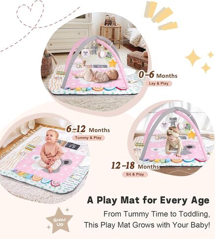 Baby Play Mat Activity Gym with Tummy Time Pillow, 6 Developmental Zones Tummy Time Mat, 6 Detachable Sensory Toys and Educational Cards, Essential Baby Shower Set, Grey Koala in Kuwait