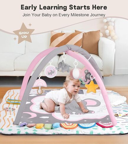طفل Play Play Mat Activity Gym مع وسادة وقت البطن ، 6 مناطق تنموية ، حصيرة وقت البطن ، 6 ألعاب حسية قابلة للفصل وبطاقات تعليمية ، مجموعة أساسية للاستحمام الطفل ، رمادي كوالا in Kuwait