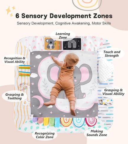 طفل Play Play Mat Activity Gym مع وسادة وقت البطن ، 6 مناطق تنموية ، حصيرة وقت البطن ، 6 ألعاب حسية قابلة للفصل وبطاقات تعليمية ، مجموعة أساسية للاستحمام الطفل ، رمادي كوالا in Kuwait