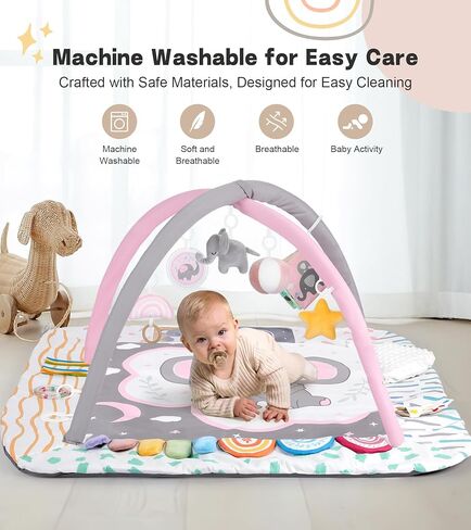 طفل Play Play Mat Activity Gym مع وسادة وقت البطن ، 6 مناطق تنموية ، حصيرة وقت البطن ، 6 ألعاب حسية قابلة للفصل وبطاقات تعليمية ، مجموعة أساسية للاستحمام الطفل ، رمادي كوالا in Kuwait