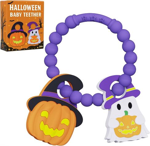 ألعاب Halloween Baby Beable Toys ، Pumpkin & Ghost Silicone Teether لمدة 3-12 شهرًا ، حلقة مضغ حسية محكم للأطفال الرضع والأطفال الصغار ، بوو سلة ، هدية لأول هالوين للطفل in Saudi Arabia