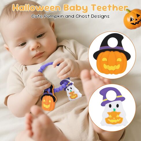 ألعاب Halloween Baby Beable Toys ، Pumpkin & Ghost Silicone Teether لمدة 3-12 شهرًا ، حلقة مضغ حسية محكم للأطفال الرضع والأطفال الصغار ، بوو سلة ، هدية لأول هالوين للطفل in Saudi Arabia