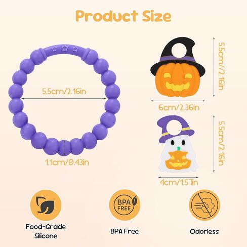 ألعاب Halloween Baby Beable Toys ، Pumpkin & Ghost Silicone Teether لمدة 3-12 شهرًا ، حلقة مضغ حسية محكم للأطفال الرضع والأطفال الصغار ، بوو سلة ، هدية لأول هالوين للطفل in Saudi Arabia