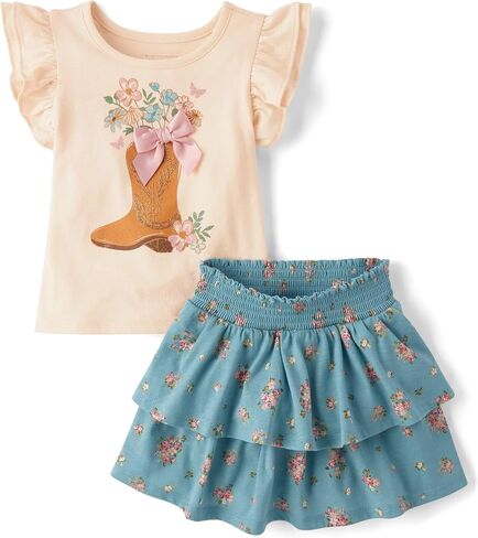 The Children's Place Baby Girls' And Toddler Short Sleeve Shirt and Skirt, 2 Piece Outfit in Saudi Arabia