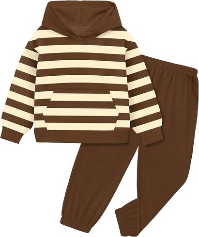 NECIOUS Toddler Baby Boy Clothes Long Sleeve Color Block Striped Hoodie Sweatshirt Corduroy Pants Fall Outfits 1-4T in Kuwait