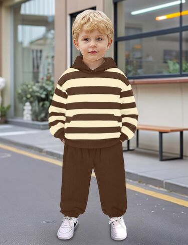 NECIOUS Toddler Baby Boy Clothes Long Sleeve Color Block Striped Hoodie Sweatshirt Corduroy Pants Fall Outfits 1-4T in Kuwait