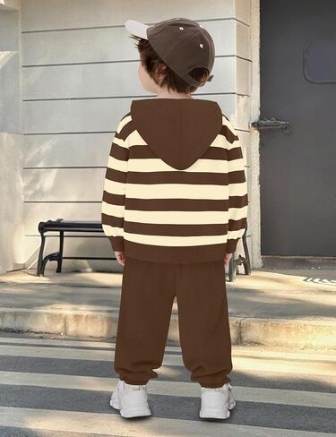 NECIOUS Toddler Baby Boy Clothes Long Sleeve Color Block Striped Hoodie Sweatshirt Corduroy Pants Fall Outfits 1-4T in Kuwait