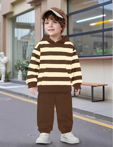 NECIOUS Toddler Baby Boy Clothes Long Sleeve Color Block Striped Hoodie Sweatshirt Corduroy Pants Fall Outfits 1-4T in Kuwait