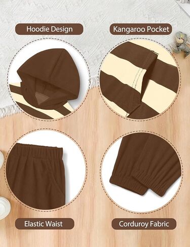NECIOUS Toddler Baby Boy Clothes Long Sleeve Color Block Striped Hoodie Sweatshirt Corduroy Pants Fall Outfits 1-4T in Kuwait