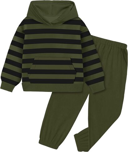 NECIOUS Toddler Baby Boy Clothes Long Sleeve Color Block Striped Hoodie Sweatshirt Corduroy Pants Fall Outfits 1-4T in Kuwait