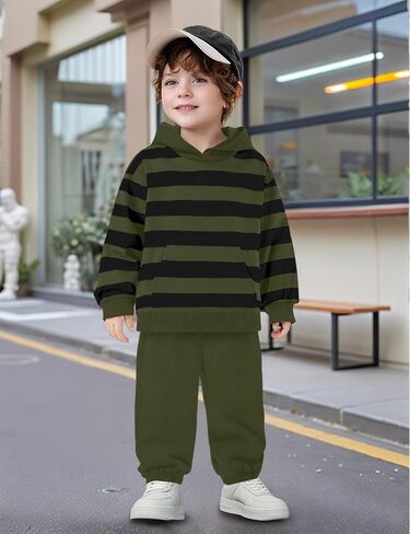 NECIOUS Toddler Baby Boy Clothes Long Sleeve Color Block Striped Hoodie Sweatshirt Corduroy Pants Fall Outfits 1-4T in Kuwait