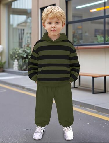 NECIOUS Toddler Baby Boy Clothes Long Sleeve Color Block Striped Hoodie Sweatshirt Corduroy Pants Fall Outfits 1-4T in Kuwait