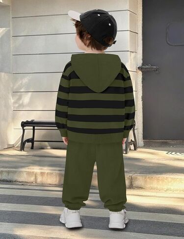 NECIOUS Toddler Baby Boy Clothes Long Sleeve Color Block Striped Hoodie Sweatshirt Corduroy Pants Fall Outfits 1-4T in Kuwait