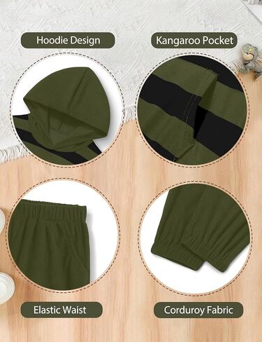NECIOUS Toddler Baby Boy Clothes Long Sleeve Color Block Striped Hoodie Sweatshirt Corduroy Pants Fall Outfits 1-4T in Kuwait