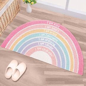 Drydiet Rainbow Classroom Doormat Welcome Door Mat Back to School Colorful Semi-Circular Area Rug with Inspirational Quote Boho Non-Slip Floor Doormat Carpet for Girls Room 35.43"x17.72"(Pink Pastel) in Saudi Arabia