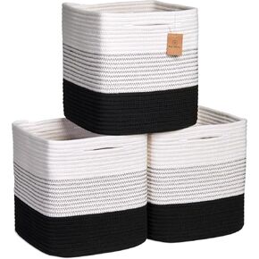 NaturalCozy Storage Cubes 11 Inch Cotton Rope Woven Baskets for Organizing, 3-Pack | Cube Bin Square Shelves Organizer, Classroom, Kids Toy Bins, Closet, Baby Nursery in Saudi Arabia