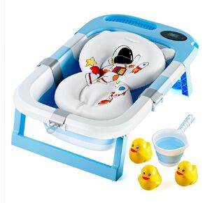 Collapsible Bathtub Baby for Infants & Newborns w/Thermometer, Drain Plug with Heat Sensor & Scoop – Compact Travel Baby Bath Space-Saving Bath for Travel, Shower & Small Bathrooms in Saudi Arabia