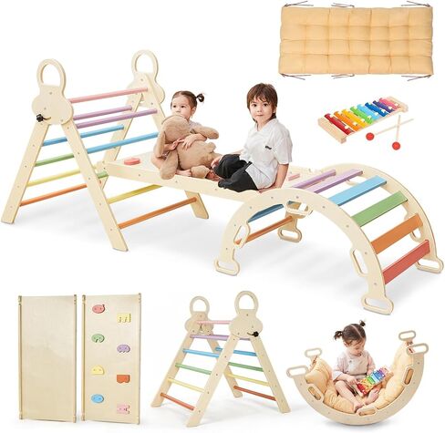 Pikler Triangle مجموعة للأطفال ، 8 في 1 ألعاب Montessori كبيرة التسلق للأطفال الصغار 1-6 داخل المنحدر ، والقوس والمثلث القابل للطي ، وملعب داخلي للأطفال الخشبي in Saudi Arabia