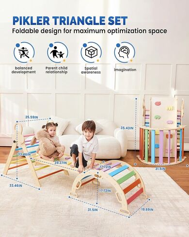 Pikler Triangle مجموعة للأطفال ، 8 في 1 ألعاب Montessori كبيرة التسلق للأطفال الصغار 1-6 داخل المنحدر ، والقوس والمثلث القابل للطي ، وملعب داخلي للأطفال الخشبي in Saudi Arabia
