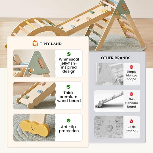 مجموعة Tiny Land Pikler Triangle ، 7-in-1 Montessori Toddler Toddler Toys Indoor و Wooden Playground Jungle Gym للأطفال ، وهدية متسلق للأولاد والبنات ، ألعاب التسلق (Morandi) in Saudi Arabia