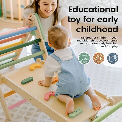 مجموعة Tiny Land Pikler Triangle ، 7-in-1 Montessori Toddler Toddler Toys Indoor و Wooden Playground Jungle Gym للأطفال ، وهدية متسلق للأولاد والبنات ، ألعاب التسلق (Morandi) in Saudi Arabia
