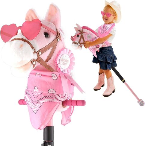 Hobby Horse on a Stick,30 to 50In Stick Horse for Kids 3-12 Years Plush Handcrafted Party Cowgirl Music Pink Pony Horse Toy with Illuminated Wheel Stainless Steels Soft Sponge Handle (Pink) in Kuwait