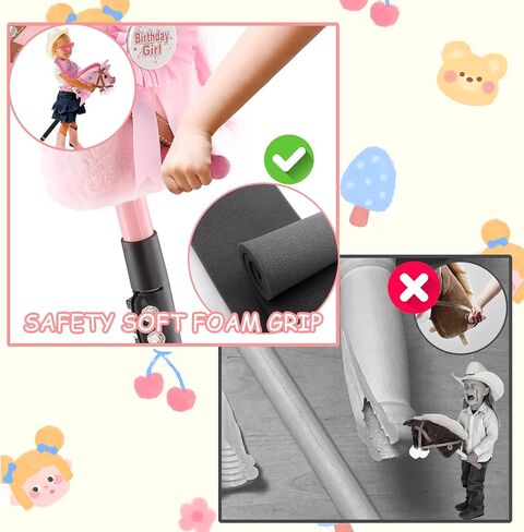 Hobby Horse on a Stick,30 to 50In Stick Horse for Kids 3-12 Years Plush Handcrafted Party Cowgirl Music Pink Pony Horse Toy with Illuminated Wheel Stainless Steels Soft Sponge Handle (Pink) in Kuwait