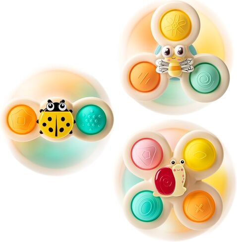 TOHIBEE 3-Piece Suction Cup Spinner Toys for 1-3 Year Old Boys & Girls - Spinning Sensory Toys for Toddlers 12-18 Months - First Birthday Gifts in Saudi Arabia
