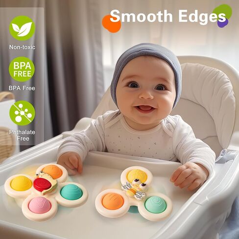 TOHIBEE 3-Piece Suction Cup Spinner Toys for 1-3 Year Old Boys & Girls - Spinning Sensory Toys for Toddlers 12-18 Months - First Birthday Gifts in Saudi Arabia