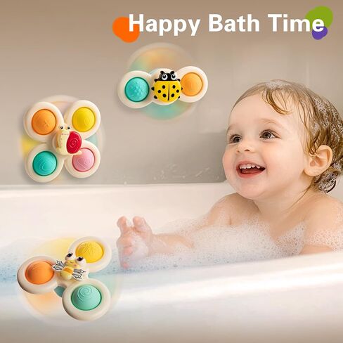 TOHIBEE 3-Piece Suction Cup Spinner Toys for 1-3 Year Old Boys & Girls - Spinning Sensory Toys for Toddlers 12-18 Months - First Birthday Gifts in Saudi Arabia