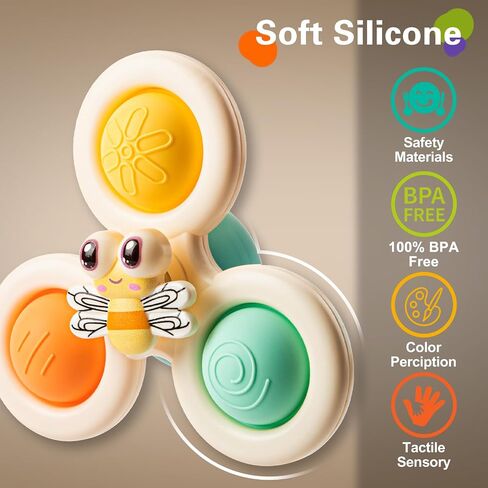 TOHIBEE 3-Piece Suction Cup Spinner Toys for 1-3 Year Old Boys & Girls - Spinning Sensory Toys for Toddlers 12-18 Months - First Birthday Gifts in Saudi Arabia