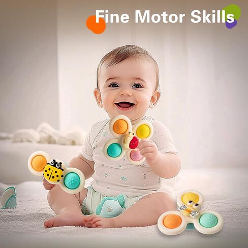 TOHIBEE 3-Piece Suction Cup Spinner Toys for 1-3 Year Old Boys & Girls - Spinning Sensory Toys for Toddlers 12-18 Months - First Birthday Gifts in Saudi Arabia