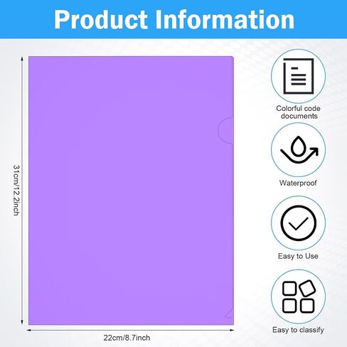Fainne 100 Pack Plastic Document Folders Colored Clear File Folders Plastic Pockets Sleeves Letter Size 8.7 x 12.2 Inches A4 Assorted Colors for School Office Supplies in Kuwait