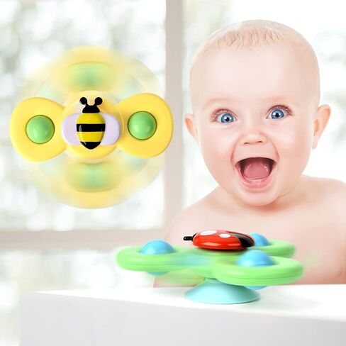 TOHIBEE 3-Piece Suction Cup Spinner Toys for 1-3 Year Old Boys & Girls - Spinning Sensory Toys for Toddlers 12-18 Months - First Birthday Gifts in Saudi Arabia