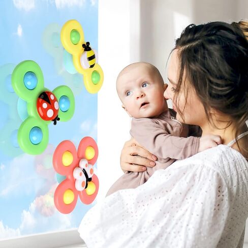 TOHIBEE 3-Piece Suction Cup Spinner Toys for 1-3 Year Old Boys & Girls - Spinning Sensory Toys for Toddlers 12-18 Months - First Birthday Gifts in Saudi Arabia