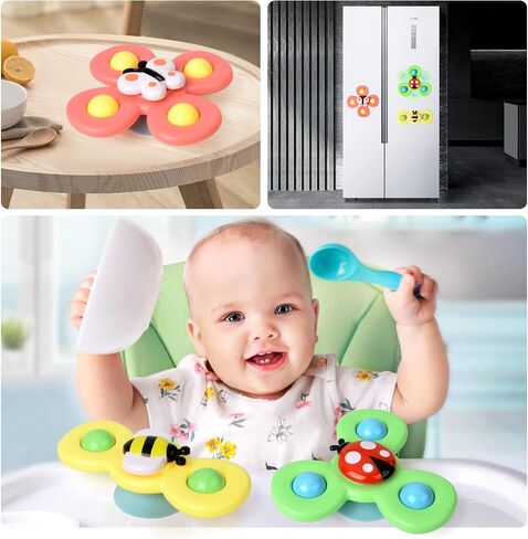 TOHIBEE 3-Piece Suction Cup Spinner Toys for 1-3 Year Old Boys & Girls - Spinning Sensory Toys for Toddlers 12-18 Months - First Birthday Gifts in Saudi Arabia