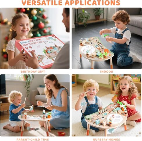 Activity Table for 1+ Year Old, 9-in-1 Montessori Wooden Sensory Play Table with Shape Sorter Fishing Game Bead Maze, Baby Activity Center Learning Toys for Toddler 12-18 Months in Kuwait
