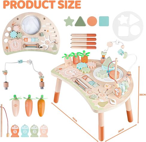 Activity Table for 1+ Year Old, 9-in-1 Montessori Wooden Sensory Play Table with Shape Sorter Fishing Game Bead Maze, Baby Activity Center Learning Toys for Toddler 12-18 Months in Kuwait