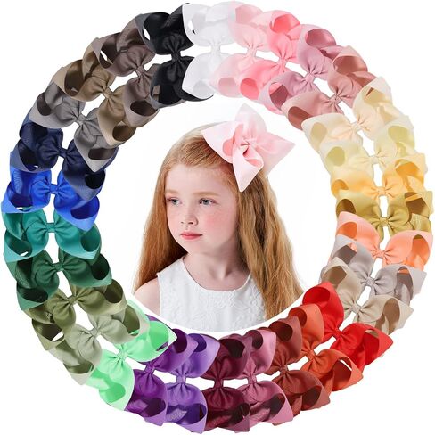 20PCS Big 6 Inch Hair Bows for Girls Grosgrain Ribbon Toddler Hair Accessories with Alligator Clips for Toddlers Baby Girls Kids Teens in Kuwait